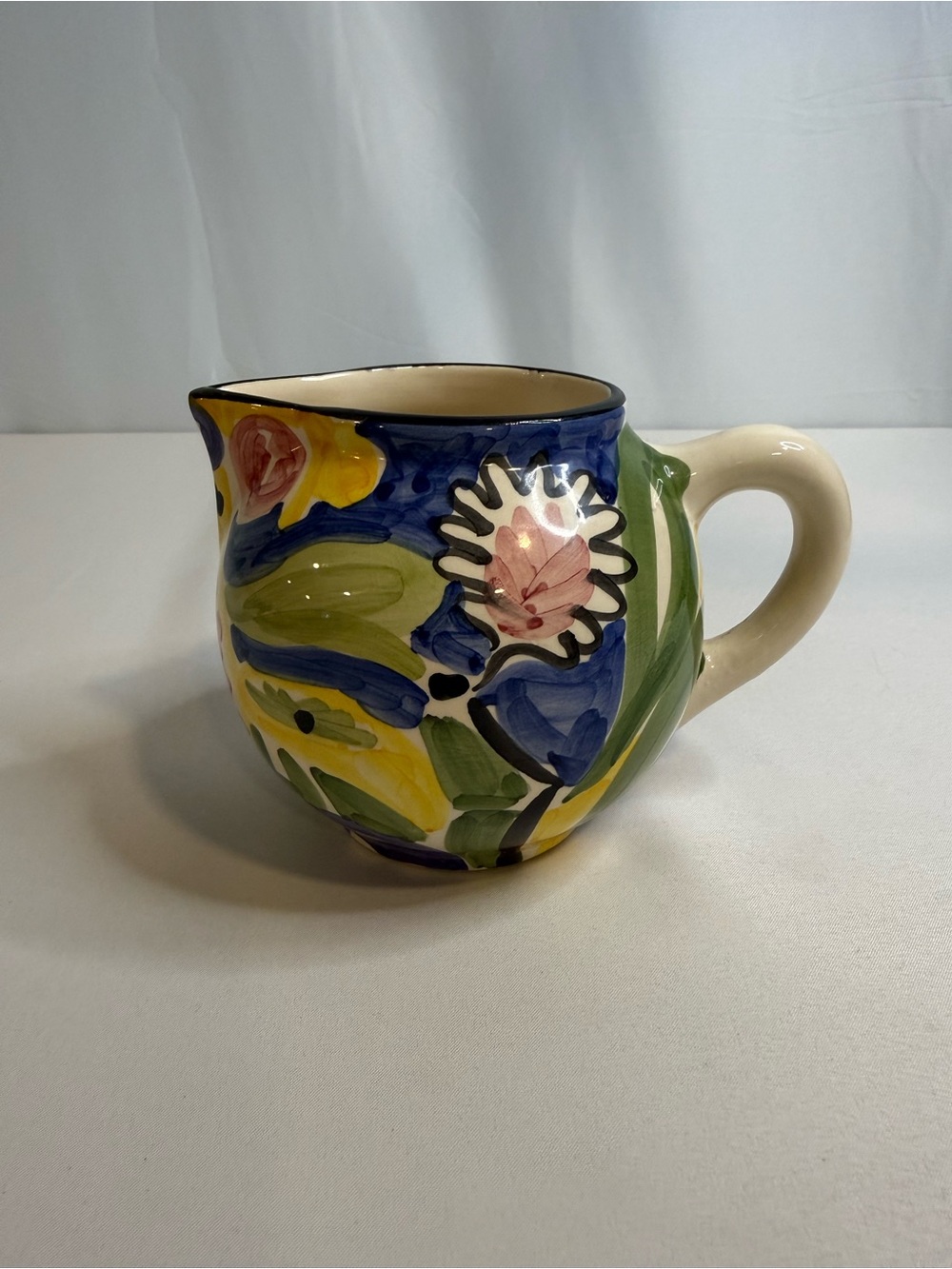 Vintage Favamil Portugal Hand Painted Floral Ceramic Creamer